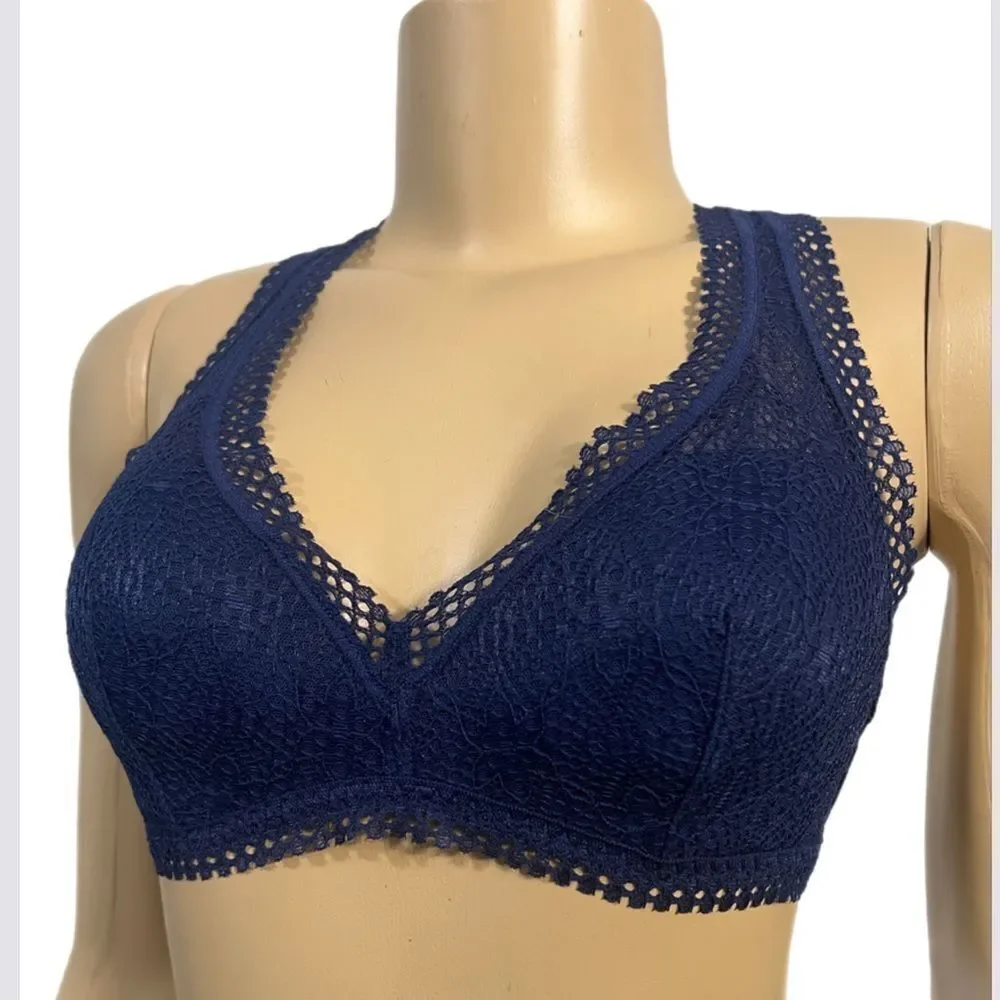 Victorias Secret Lightly Padded crochet bralette bra wireless navy Small